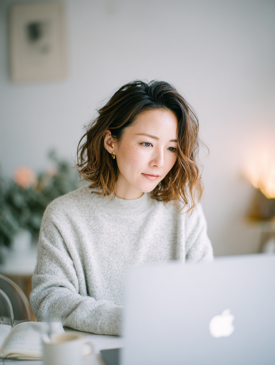 Focused woman working on a laptop